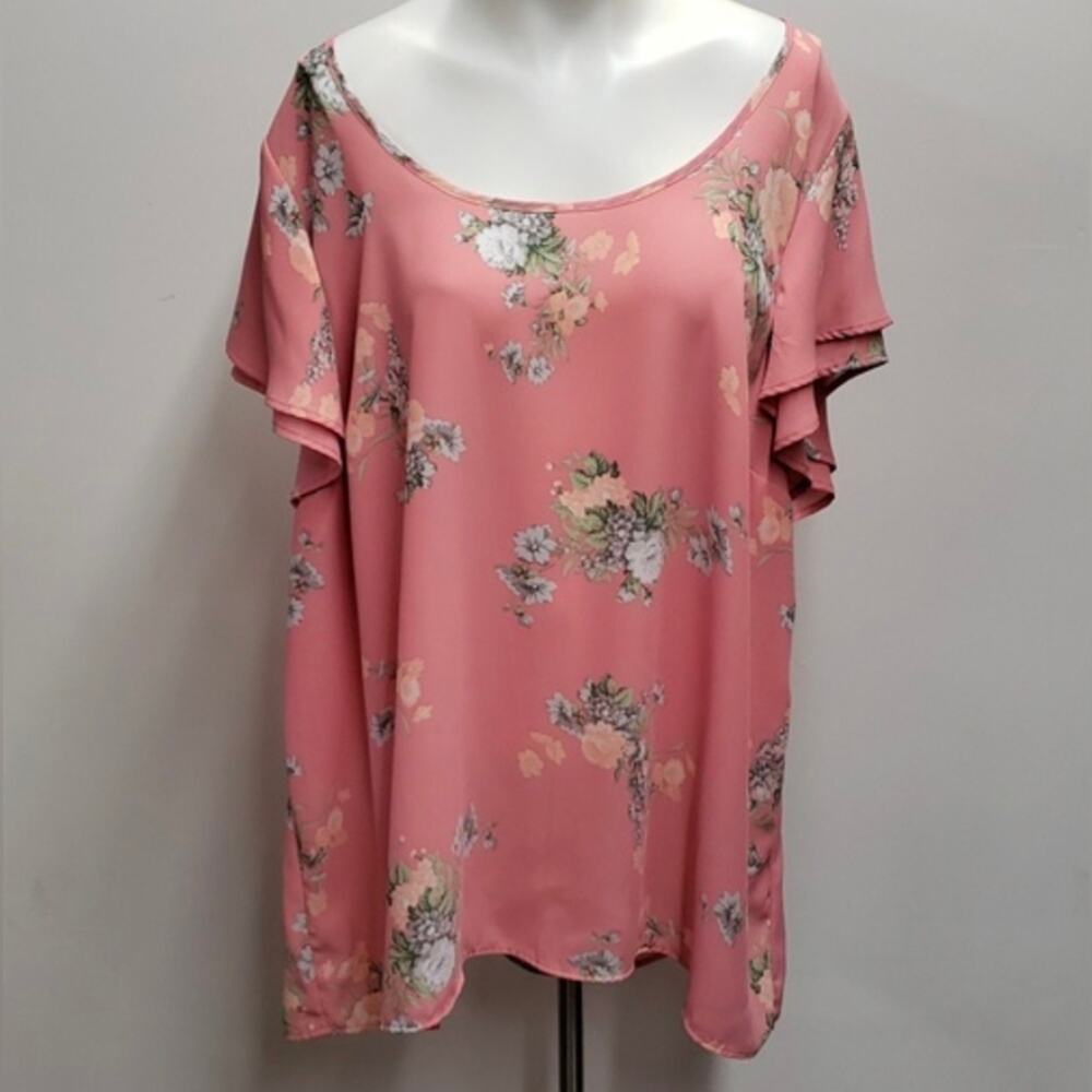 Torrid Pink Floral Flutter Sleeve Georgette Blouse Plus Size 3X 14-16